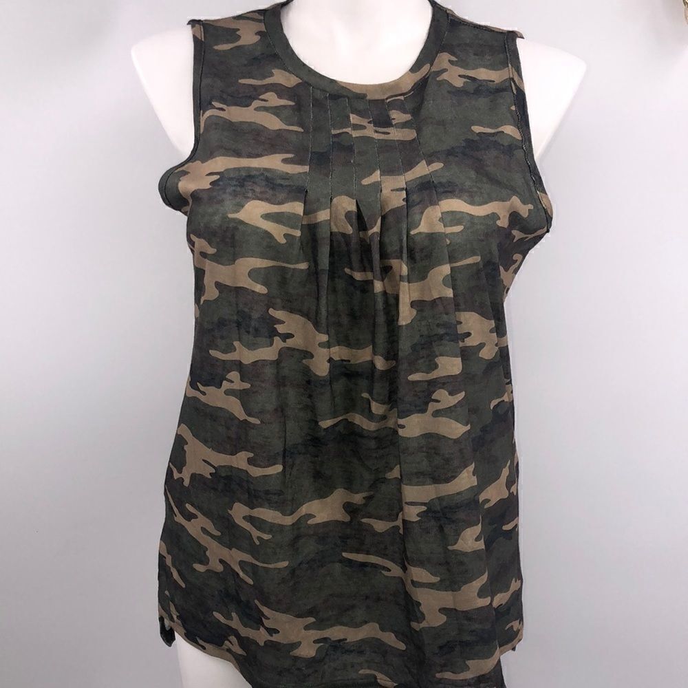 Lucky and Blessed sleeveless green camo hi lo tank